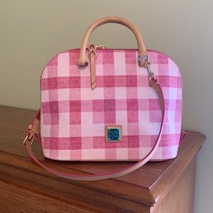 Dooney and Bourke domed  satchel coated cotton pink check print.